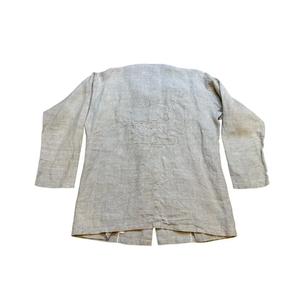 Vintage Tamiko Linen Overcoat Tunic Jacket Stitching Detail Minimilist Lagenlook